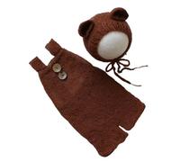 WWHJR Newborn Photo Set Bear Hat Crochet Suspender Romper Photo Props Baby Animal Costume Infant Photography Suit Baby Photoshoot PropsPhotography Accessories