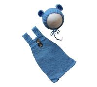 WWHJR Newborn Photo Set Bear Hat Crochet Suspender Romper Photo Props Baby Animal Costume Infant Photography Suit Baby Photoshoot PropsPhotography Accessories