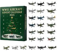 WWII Aircraft Advent Calendar 2025, 24 Days Christmas Countdown, 24 Unique Mini Warbirds, Surprise Countdown Gifts for Model Collectors, History Buffs, Aviation Lovers (A)