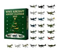 WWII Aircraft Advent Calendar, 24 Days Christmas Countdown Calendar with 24 Miniature Warbirds 2D Acrylic Legendary Fighter Models for Model Collectors, History Buffs, Aviation Lovers
