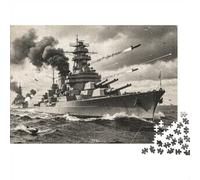 WWII Battleship Jigsaw Puzzle 1000 Pieces Recycled Paper Bismarcks Warship Puzzles for Elderly Educational Game Decompression Relieve Senile Dementia Gift 52x38cm/1000pcs