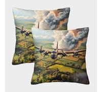 WWII Bomber-war Aviation Art Pillow Covers 2 Pack Cozy Pillowcases Art Cushion Case Zippered Decorative Couch Living Room 45x45cm
