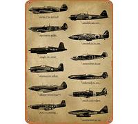 WWII Fighter Planes Metal Tin Sign Wall Decor Man Cave Military Fan Gift Home Bar Pub Decorative Military Posters 6x8 Inch