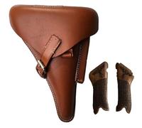 WWII German Luger P08 Tan Hardshell Leather Holster with P08 Luger Adler Wooden Hand Grips (COMBO)