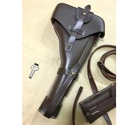 WWII German P08 8'' Luger Hardshell Pistol Holster - Leather Reproduction - Black & Brown Pattern - Military Style Holster for Collectors, Reenactment, and Display (Dark Brown)