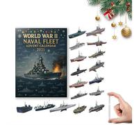 Wwii Naval Fleet Advent Calendar 2025, 24 Days Christmas Countdown Calendars With 2D Flat World War II Militaries Ship Pendant,WW 2 Navy Ship Christmas Tree Decoration