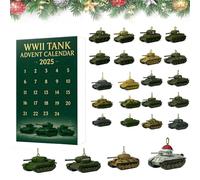 WWII Tank Advent Calendar 2025, 24 Days Christmas Countdown Calendar with 24 Iconic Tank Ornaments, Christmas Tree Decoration Surprise Gifts for History Buffs (A)