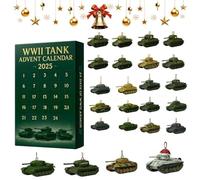 WWII Tank Advent Calendar 2025, 24 Days Christmas Countdown Calendar with 24 Unique Mini Acrylic Tank Pendants for Christmas Tree Ornaments Decorations, History Buffs Gifts