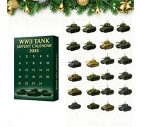 WWII Tank Advent Calendar 2025- 24 Days of 24 Iconic Tanks, Christmas Countdown Calendar with 24 Unique 2D Acrylic Tank Pendants, Design, for Model Collectors, History Buffs (Green-A)