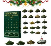 WWII Tank Advent Calendar 2025, Christmas Countdown Calendar with 24 Unique 2D Acrylic Iconic Tank Pendants for History Buffs and Model Collectors