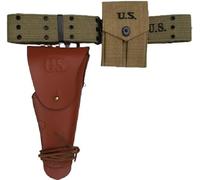 WWII US Army M1936 Web Belt OD Green Canvas with M1911 Colt .45 Holster TAN Right & Ammo Pouch