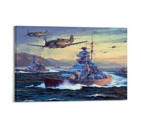 WWII Vintage Battleship Poster 1941 05 Bismarck And Hipper with Bf109E Escort Decorative Canvas Family Bedroom Artwork Picture Painting 20x30inch(50x75cm)