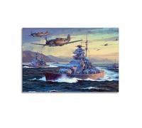 WWII Vintage Battleship Poster 1941 05 Bismarck And Hipper with Bf109E Escort Decorative Canvas Family Bedroom Artwork Picture Painting 20x30inch(50x75cm)