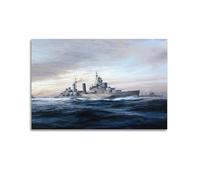 WWII Vintage Battleship Poster 1943 HMS Belfast Poster Decorative Painting Canvas Wall Posters And Art Picture Print Modern Family Bedroom Decor Posters 20x30inch(50x75cm)