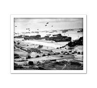 WWII War US Landing Ships Omaha Beach D-Day 1944 Photo Artwork Framed Wall Art Print 18X24 Inch