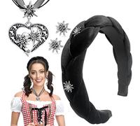 WWISTOA Velvet Headband Black Dirndl Headband Women's Dirndl Jewellery Pack of 3 Costume Jewellery Edelweiss Necklace and Stud Earrings Beer Festival Costume Dirndl Outfit Accessories Oktoberfest
