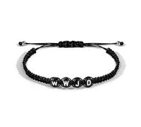 WWJD Bracelet for Men Women Adjustable Black Woven Rope Preppy Bracelets with W.W.J.D Beads Christian Religious Bracelet, Inspirational What Would Jesus Do Jewelry Gift for Believers, M, Stainless