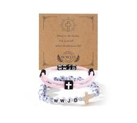 Wwjd Bracelet for Women Cross Beaded Charm Adjustable What Would Jesus Do Christian Inspirational Baptism Jewelry Dainty Gifts for Christmas Birthady, L, no gemstone