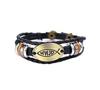 WWJD Bracelets Multi-Layer What Would Jesus Do Leather Bracelet Vintage Jesus Fish Bracelets for Women Men Religious Christian Jewelry, adjustable, Leather, no gemstone