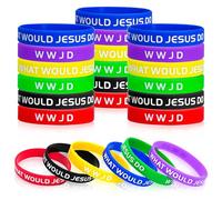 WWJD Bracelets What Wound Jesus Do Bracelets Silicone Wristbands for Men Women Christian Party Favors Gifts Jesus Bracelets Bulk WWJD Wristbands Inspirational Religious Christian Jewelry-Silicone24pcs