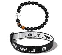 WWJD Braided Rope Beads Cross Christian Bracelet Inspirational Religious What Would Jesus Do Matching Couple Friendship Bangle Hnadmade Pray Protection Jewelry for Women Men, Metal, stone
