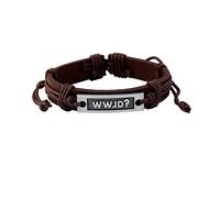 WWJD Tag Religious Leather Bracelet, Handmade Leather Braided What Would Jesus Do Golds Guide Strand Bracelet for Women Men Boys Religious Gift, Leather, metal