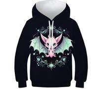 WWJLRLXTO Bat 3D Printed Colorful Bats Kids Pullover Hooded Sweatshirt Unisex Fashion For Childrens 5-16 Years 12-14Y