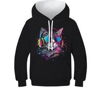 WWJLRLXTO Cute Kitten Hoodies 3D Clothes For Kids Novelty Kitten Pullover Pullover with Pocket for 6-16 Years 11-13Y