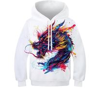 WWJLRLXTO Dragon 3D Printed Cool Dragon Kids Pullover Hooded Sweatshirt Unisex Fashion For Childrens Age 4-16 9-11Y