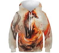 WWJLRLXTO Fox 3D Printed Red Fox Kids Pullover Hooded Sweatshirt Unisex Fashion For Childrens Age 4-16 11-13Y