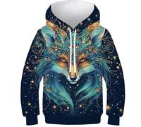 WWJLRLXTO Fox 3D Printed Red Fox Pullover Hoodie Hooded Sweatshirt Boys Girls Hoodie Long Sleeve for 6-16 Years 8-10Y