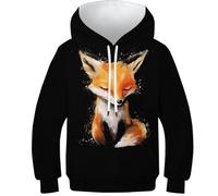 WWJLRLXTO Fox Hoodies 3D Clothes For Kids Novelty Animal Pullover Sweatshirts with Pocket Age 6-15 Years 13-15Y