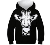 WWJLRLXTO Giraffe Hoodies 3D Clothes For Kids Novelty Animal Pullover Sweatshirts Long Sleeve Age 6-15 Years 7-9Y