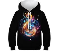WWJLRLXTO Musical Note 3D Printed Symbol Kids Pullover Hooded Sweatshirt Boys Girls Hoodie Fashion For Childrens 5-16 Years 11-13Y