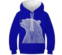 WWJLRLXTO Polar Bear 3D Printed Animal Kids Pullover Hooded Sweatshirt Boys Girls Hoodie Top New Casual Age 4-16 10-12Y