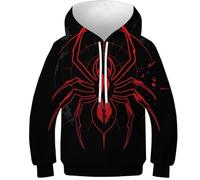 WWJLRLXTO Red Spider 3D Printed Spider Pullover Hoodie Hooded Sweatshirt Unisex Fashion For Childrens for 6-16 Years 7-9Y