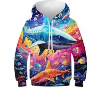 WWJLRLXTO Shark 3D Printed Marine Animals Pullover Hoodie Hooded Sweatshirt Unisex Fashion For Childrens Age 4-16 6-7Y