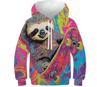 WWJLRLXTO Sloth 3D Printed Animal Pullover Hoodie Hooded Sweatshirt Unisex Top New Casual 5-16 Years 9-11Y