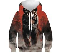 WWJLRLXTO Tiger 3D Printed Fierce Tiger Kids Pullover Hooded Sweatshirt Boys Girls Hoodie Fashion For Childrens 5-16 Years 11-13Y