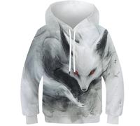 WWJLRLXTO White Fox 3D Printed Fox Kids Pullover Hooded Sweatshirt Unisex Fashion For Childrens Age 4-16 9-11Y