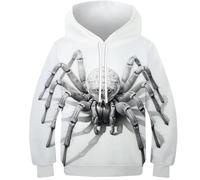 WWJLRLXTO White Spider 3D Printed Spider Kids Pullover Hooded Sweatshirt Unisex Top New Casual for 6-16 Years 9-11Y