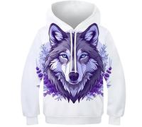 WWJLRLXTO Wolf 3D Printed Cool Wolf Kids Pullover Hooded Sweatshirt Unisex Fashion For Childrens Age 4-16 8-10Y