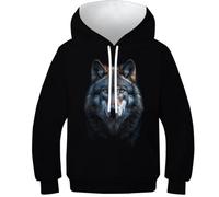 WWJLRLXTO Wolf Hoodies 3D For Boys And Teens Kid Funny Animal Pullover Pullover with Pocket Age 6-15 Years 11-13Y