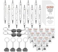 WWmily 15 Sets Employee Appreciation Gifts Bulk, You Rock Motivational Pens and Stone Keychains with Inspirational Thank You Cards for NHS Staff Teachers Coworkers End of Term Christmas Leaving Gift