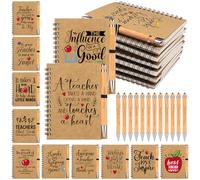 WWmily 24 Pcs Teacher Appreciation Gift Spiral Notebook and Pens Thank You Teacher Mini Pocket Journals with Bamboo Pens Inspirational Notepads for Teacher's Day Christmas Graduation Gift