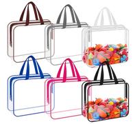 WWmily 6 Pack Zipper Toy Storage Bags With Handles 11.8x8.6x3.9 Inch Clear PVC Waterproof Toiletry Organizing Bags for Building Blocks Puzzle (Multicolor)
