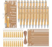 WWmily 60 Pcs Employee Appreciation Gifts Bulk Bamboo Ballpoint Pens Thank you Cards Inspirational Keychain Twine Quotes Encouraging Pen for Colleagues Staff Teacher Nurses Volunteer (Wood color)