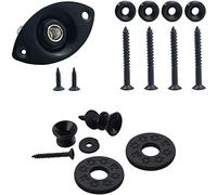 Wwomusic 1/4"(6.35mm) Black Oval Guitar Input Output Jack Plate Socket,Guitar Neck Joint Ferrules Bushings with Screws for Fender Strat Tele Guitar or Bass,2PC Guitar Strap Buttons with Strap Blocks