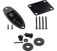 Wwomusic Black 1/4 Inch (6.35mm) Pickup Recessed Input Output Jack Boat Style,Thick Metal Guitar Neck Plate with Screws for Fender Stratocaster Strat,2 PCS Guitar Strap Buttons with Strap Blocks