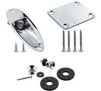 Wwomusic Silver 1/4 Inch (6.35mm) Pickup Recessed Input Output Jack Boat Style,Thick Metal Guitar Neck Plate with Screws for Fender Stratocaster Strat,2 PCS Guitar Strap Buttons with Strap Blocks